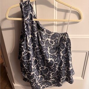 Blue Paisley One-Shoulder Top